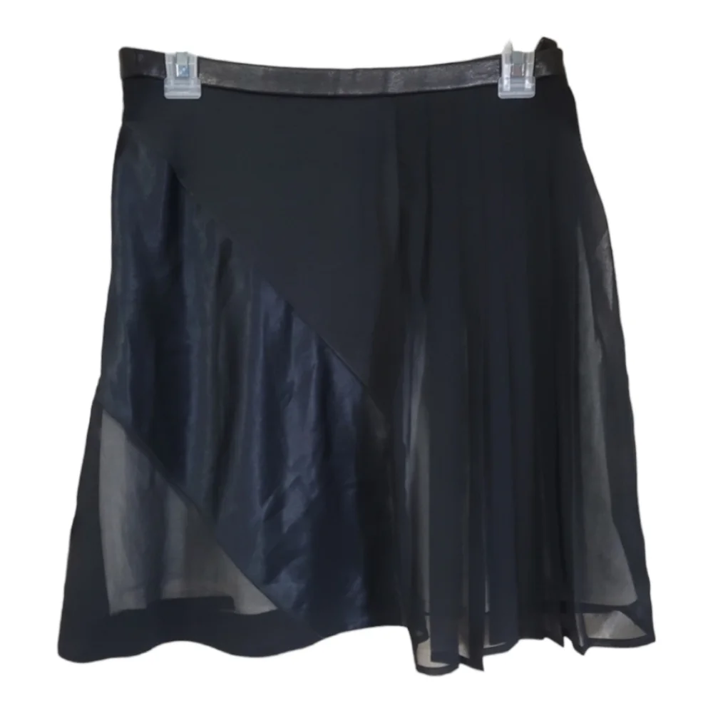 Rag & Bone Black Pleated Sheer Lined Skirt Leather 0 - Picture 1 of 10